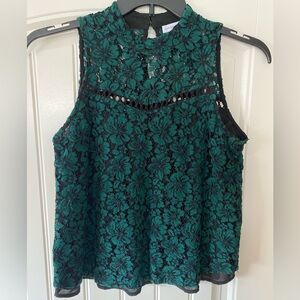 Green black lace blouse Sz Small VGUC